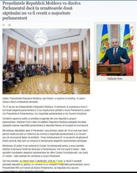 Dodon a recunoscut public că termenul-limită pentru formarea a noului Guvern a fost 7 iunie, psrm ion ceban, alianta psrm acum, maia sandu dodon,