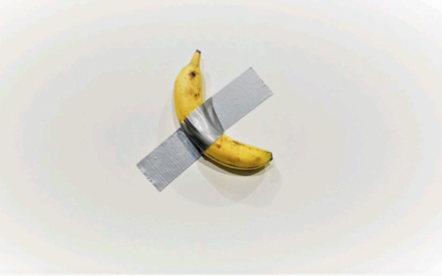 operă de artă, post modernism, banană lipită cu bandă adezivă, cea mai scumpă banană