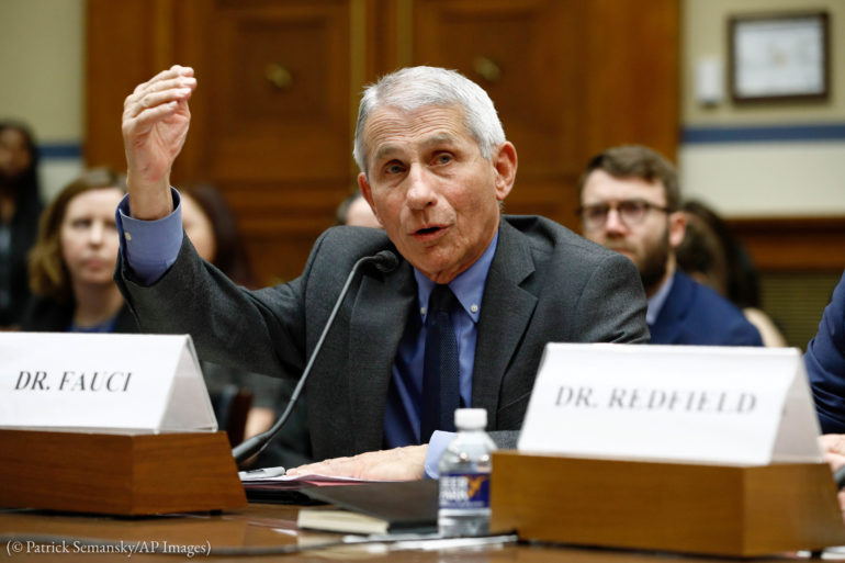 Dr. Anthony Fauci, director of the National Institute of Allergy and Infectious Diseases, testifies in March before Congress on the COVID-19 response. (© Patrick Semansky/AP Images)