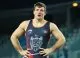 Mihail Bradu celebrating his silver medal at the Zagreb Open wrestling competition