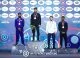 Vitalie Eriomenco on the podium after winning bronze at the Zagreb Open wrestling tournament